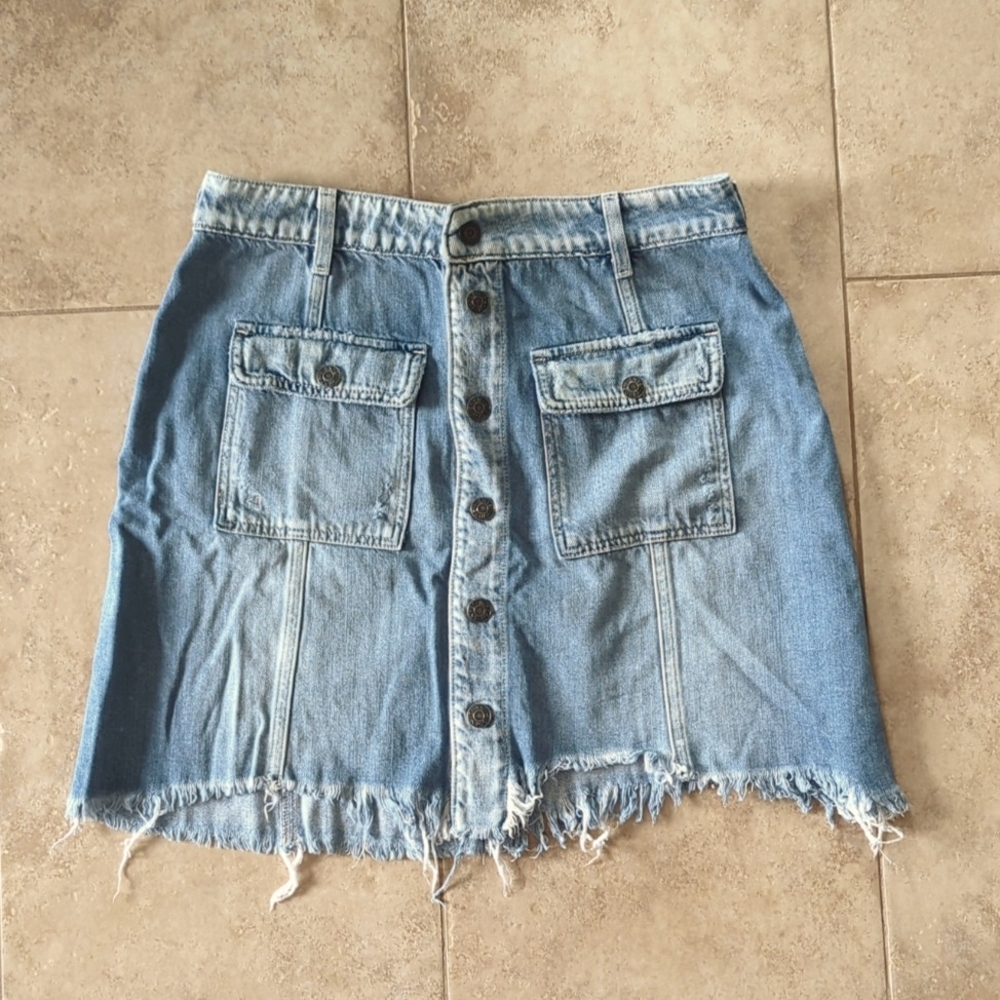 Light Blue Denim Button-Front Mini Skirt